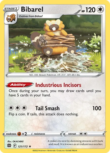 Bibarel, Pokémon card BRS 121 — Brilliant Stars set