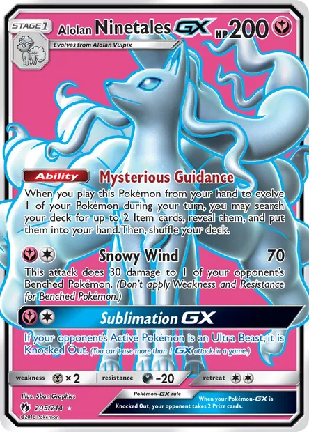 Alolan Ninetales GX, Pokémon card LOT 205 — Lost Thunder set