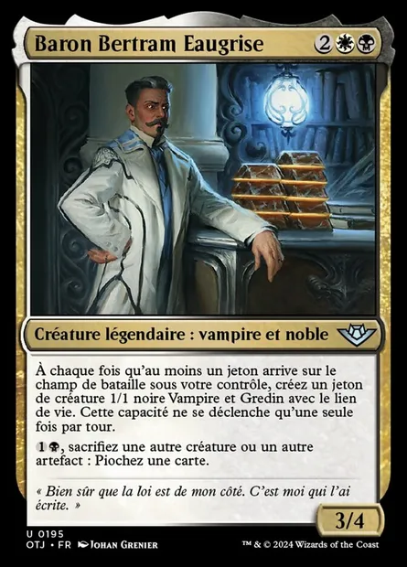 Baron Bertram Eaugrise, carte Magic OTJ 195 — extension Outlaws of Thunder Junction