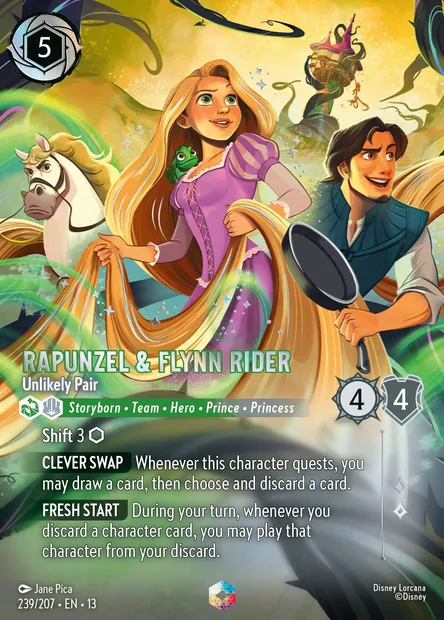 Rapunzel & Flynn Rider - Unlikely Pair, Disney Lorcana card CH13-239 — Attack of the Vine! set