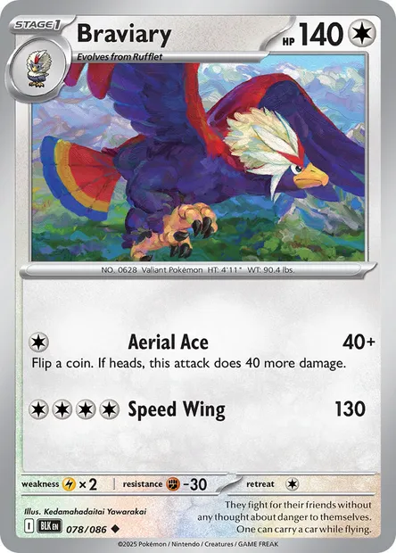 Braviary, Pokémon card BLK 078 — Black Bolt set