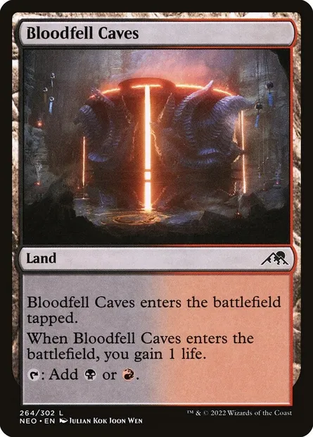 Bloodfell Caves, Magic card NEO 264 — Kamigawa: Neon Dynasty set