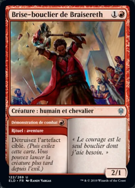 Brise-bouclier de Braisereth // Démonstration de combat, carte Magic ELD 122 — extension Throne of Eldraine