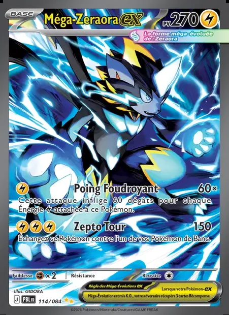 Méga-Zeraora-ex, carte Pokémon PBL 114 — extension Nuit Noire