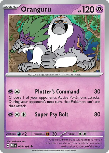 Oranguru, Pokémon card PAL 094 — Paldea Evolved set