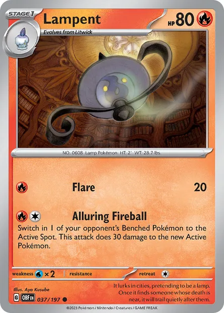 Lampent, Pokémon card OBF 037 — Obsidian Flames set