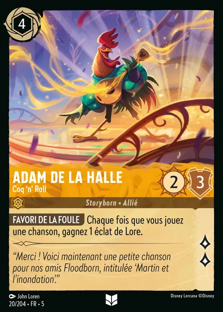 Adam de la Halle - Coq 'n' Roll, carte Disney Lorcana CH5-020 — extension Ciel Scintillant