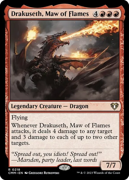 Drakuseth, gueule de flammes, carte Magic CMM 218 — extension Commander Masters
