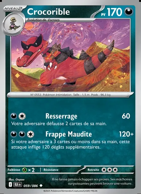 Crocorible, carte Pokémon BLK 059 — extension Foudre Noire