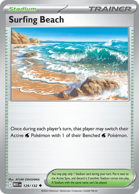 Surfing Beach, Pokémon card MEG 129 — Mega Evolution set