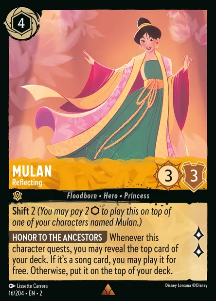 Mulan - Reflecting, Disney Lorcana card CH2-016 — Rise of the Floodborn set