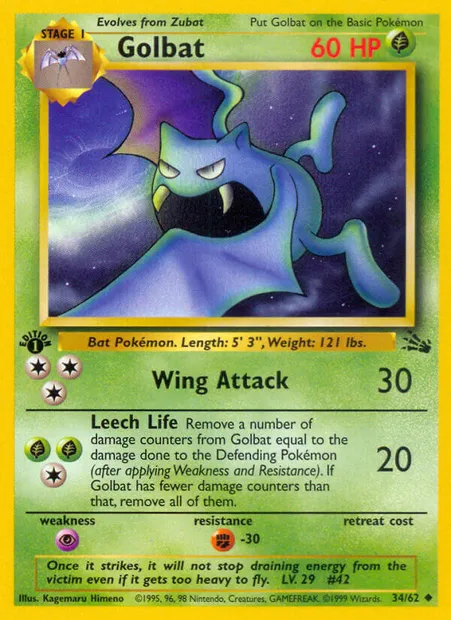 Golbat, Pokémon card FO 34 — Fossil set