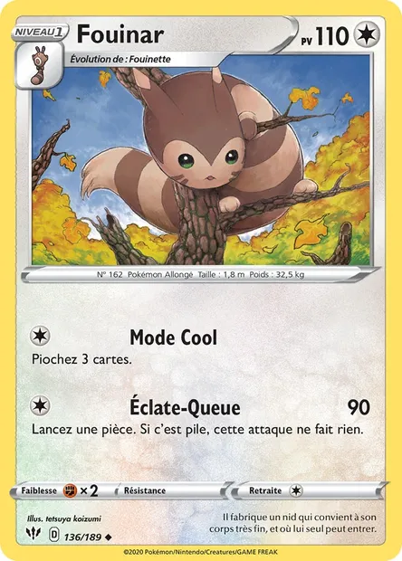 Fouinar, carte Pokémon DAA 136 — extension Ténèbres Embrasées
