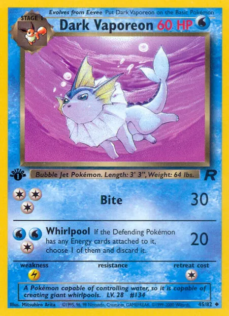 Dark Vaporeon, Pokémon card TR 45 — Team Rocket set