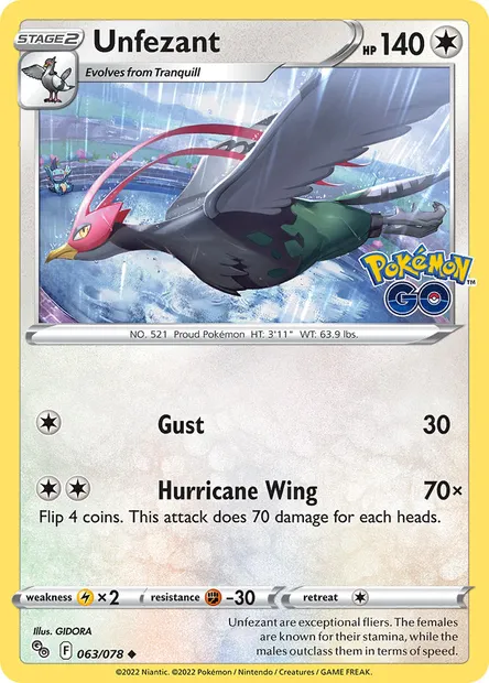 Unfezant, Pokémon card PGO 063 — Pokémon GO set
