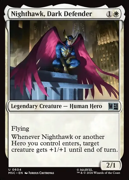 Nighthawk, Dark Defender, Magic card MSC 604 — Marvel Super Heroes Commander set