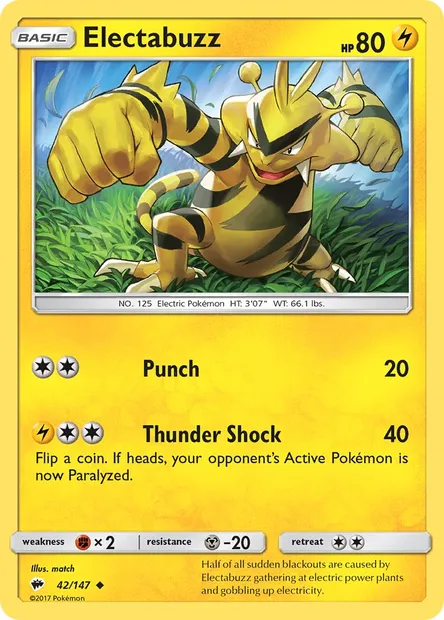 Electabuzz, Pokémon card BUS 42 — Burning Shadows set