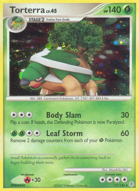 Torterra, carte Pokémon DP 17 — extension Diamant & Perle