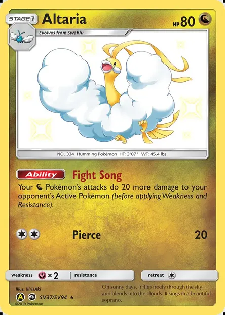 Altaria, Pokémon card SMA SV37 — Hidden Fates Shiny Vault set