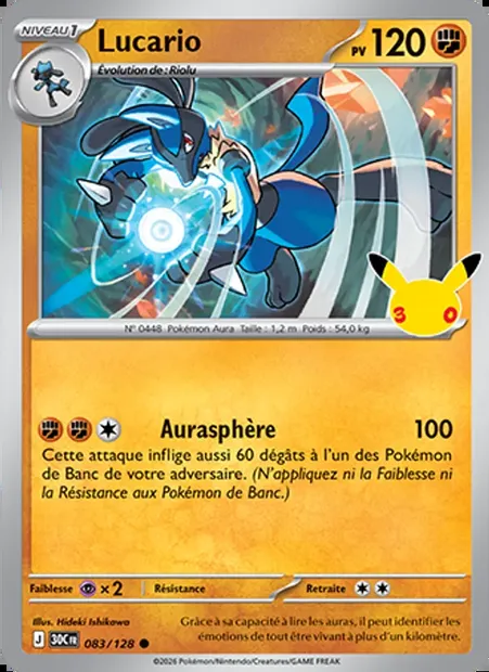 Lucario, carte Pokémon 30C 083 — extension 30ᵉ Anniversaire