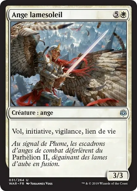 Ange lamesoleil, carte Magic WAR 31 — extension La guerre des Planeswalkers