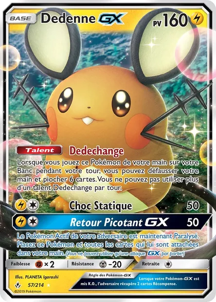 Dedenne GX, carte Pokémon UNB 57 — extension Alliance Infaillible