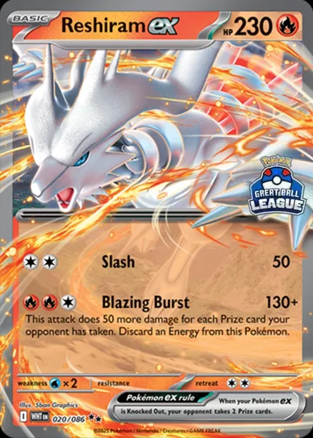 Reshiram-ex, carte Pokémon LGP 020-5 — extension League Promos