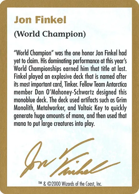 Jon Finkel Bio, Magic card WC00 jf0a — World Championship Decks 2000 set