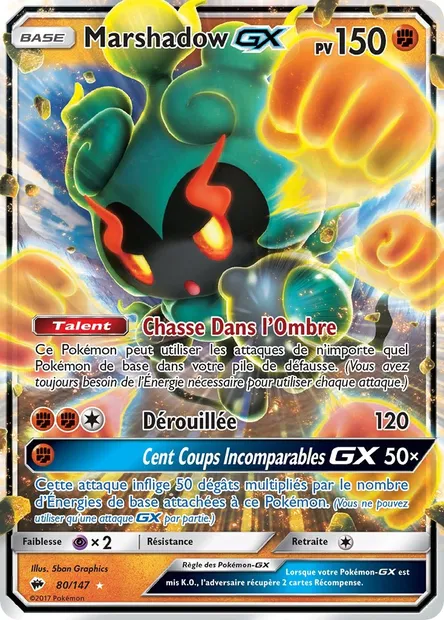 Marshadow GX, carte Pokémon BUS 80 — extension Ombres Ardentes