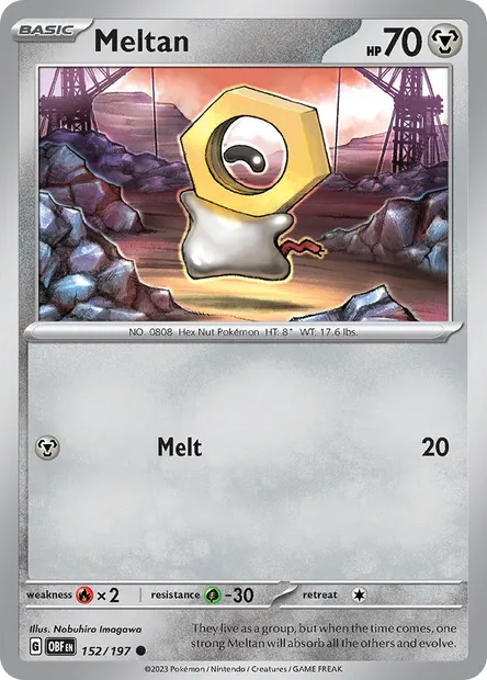 Meltan, Pokémon card OBF 152 — Obsidian Flames set