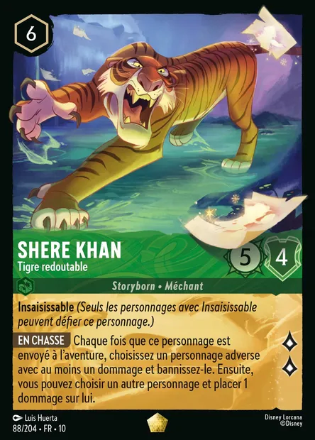Shere Khan - Tigre redoutable, carte Disney Lorcana CH10-088 — extension Lueurs dans les Profondeurs