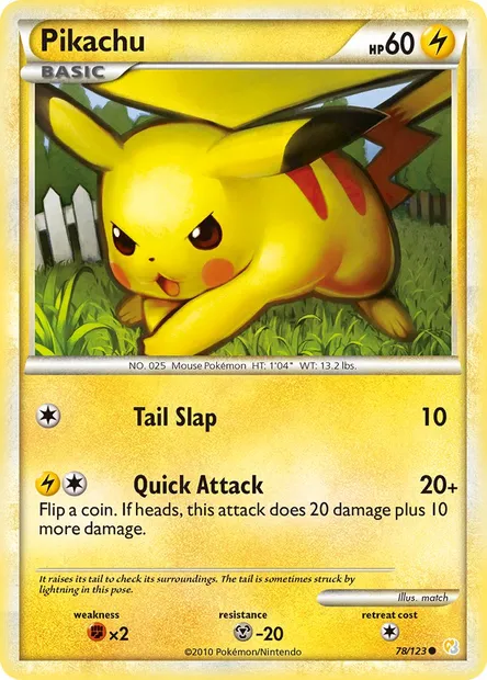 Pikachu, Pokémon card HS 78 — HeartGold SoulSilver set