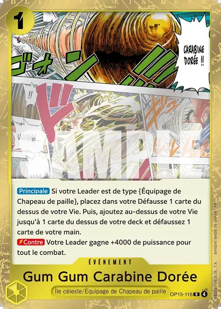 Gum Gum Carabine Dorée, carte One Piece OP15-116 — extension AVENTURE SUR L'ÎLE DE DIEU