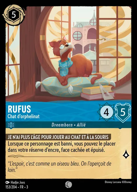 Rufus - Chat d'orphelinat, carte Disney Lorcana CH3-153 — extension Les Terres d'Encres