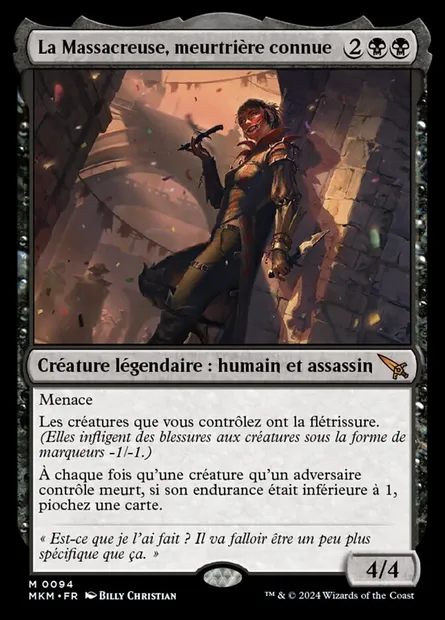 La Massacreuse, meurtrière connue, carte Magic MKM 94 — extension Murders at Karlov Manor
