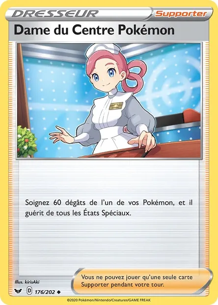 Dame du Centre Pokémon, carte Pokémon SSH 176 — extension Épée et Bouclier