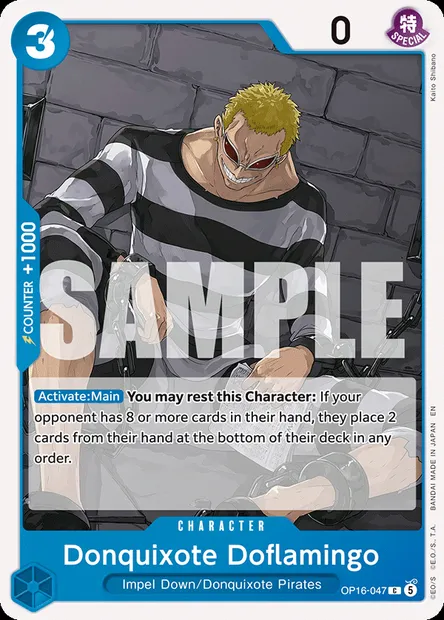 Donquixote Doflamingo, One Piece card OP16-047 — THE TIME OF BATTLE set