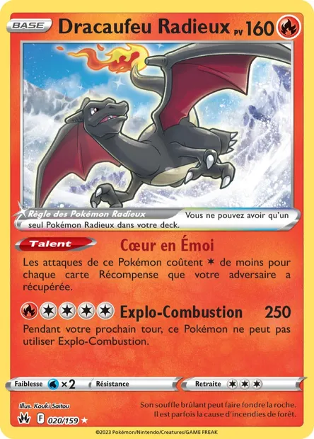 Dracaufeu Radieux, carte Pokémon CRZ 020 — extension Zénith Suprême