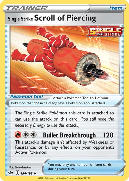 Single Strike Scroll of Piercing, Pokémon card CRE 154 — Chilling Reign set