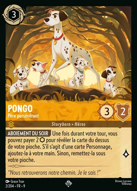Pongo - Père persévérant, carte Disney Lorcana CH9-002 — extension Fabuleux