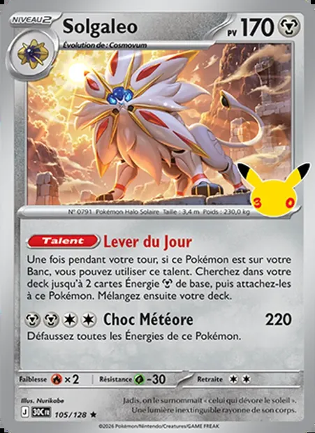 Solgaleo, carte Pokémon 30C 105 — extension 30ᵉ Anniversaire