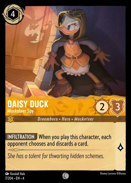 Daisy Duck - Musketeer Spy, Disney Lorcana card CH4-007 — Ursula's Return set