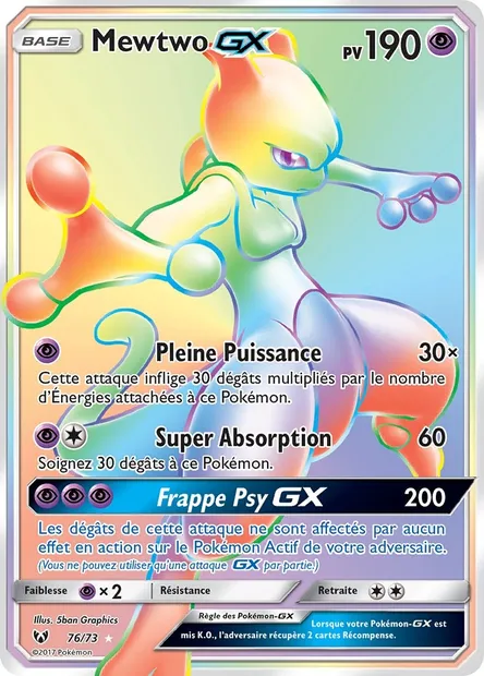 Mewtwo GX, carte Pokémon SLG 76 — extension Légendes Brillantes