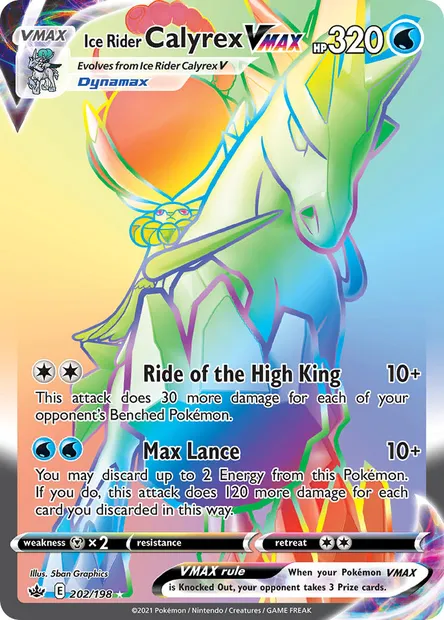 Ice Rider Calyrex VMAX, Pokémon card CRE 202 — Chilling Reign set