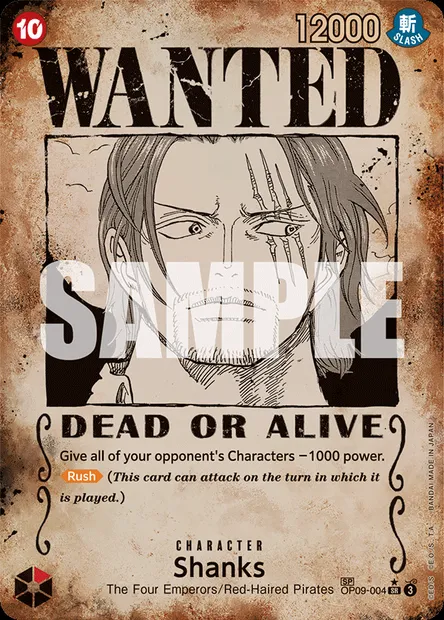 Shanks, One Piece card OP09-004 — EMPERORS IN THE NEW WORLD set