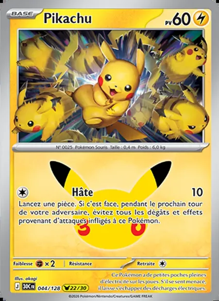 Pikachu, carte Pokémon 30C 044 — extension 30ᵉ Anniversaire