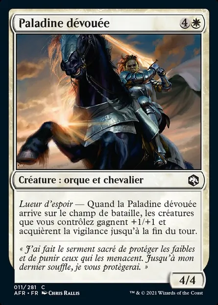 Paladine dévouée, carte Magic AFR 11 — extension Forgotten Realms: Aventures dans les Royaumes Oubliés