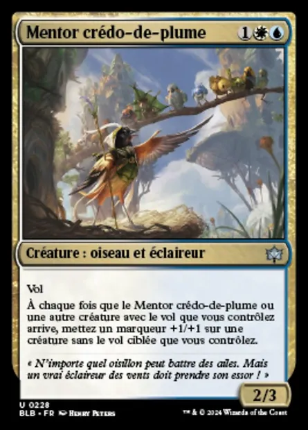 Mentor crédo-de-plume, carte Magic BLB 228 — extension Bloomburrow