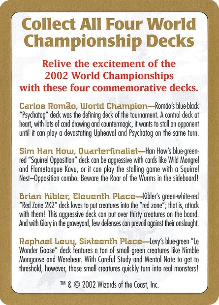 2002 World Championships Ad, carte Magic WC02 0 — extension World Championship Decks 2002
