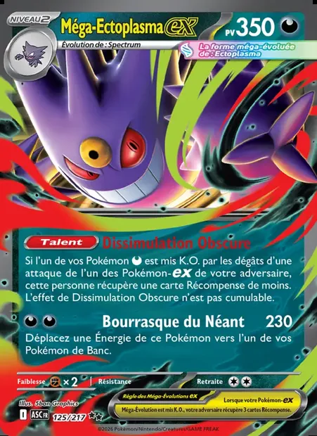 Méga-Ectoplasma-ex, carte Pokémon ASC 125 — extension Héros Transcendants